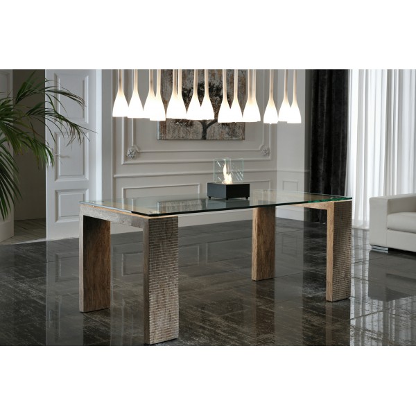 FOSSILE kő dekor design étkezőasztal 180/200cm