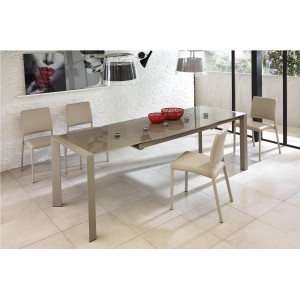 TRIANGOLO L design üveg bővíthető étkezőasztal - cappuccino STONES