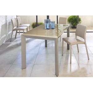 TRIANGOLO L design üveg bővíthető étkezőasztal - cappuccino STONES