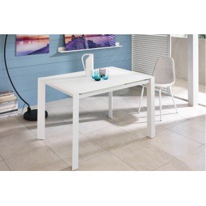 TRIANGOLO S design savmart üveg bővíthető étkezőasztal - fehér STONES