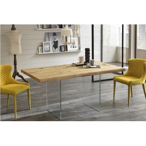 VOLARE tölgyfa dekor design étkezőasztal üveg lábakkal STONES