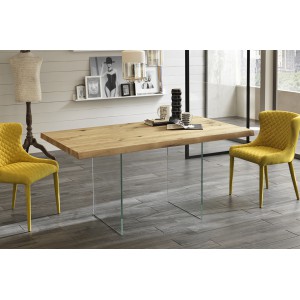 VOLARE tölgyfa dekor bővíthető design étkezőasztal üveg lábakkal STONES