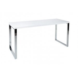 LUMEN modern íróasztal 140 cm – magasfényű fehér / króm INVICTA