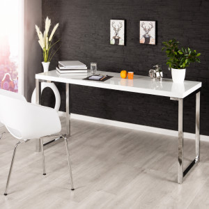 LUMEN modern íróasztal 160 cm – magasfényű fehér / króm INVICTA