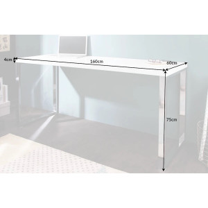 LUMEN modern íróasztal 160 cm – magasfényű fehér / króm