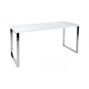 LUMEN modern íróasztal 160 cm – magasfényű fehér / króm INVICTA