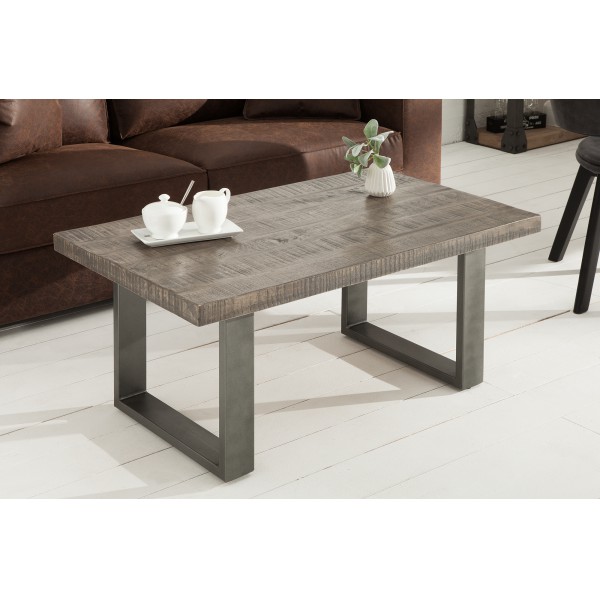 IRON CRAFT mangófa dohányzóasztal - szürke - 100cm