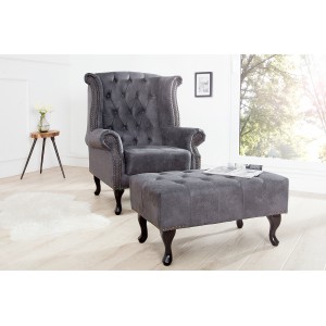 CHESTERFIELD design fotel - antik szürke INVICTA