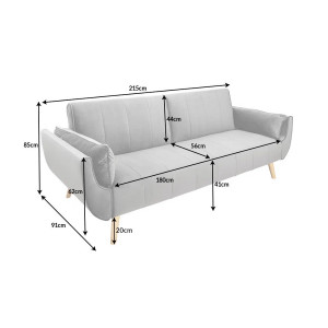 VELVETTA bársony kanapéágy 220 cm – ezüstszürke