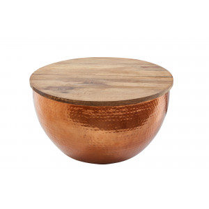 DRUM tárolós dohányzóasztal 60 cm – natúr / réz INVICTA