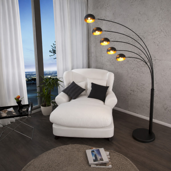 FAN modern ötágú állólámpa 210 cm – fekete / arany