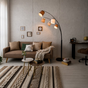CASCADE modern ötágú állólámpa 200 cm – bézs / barna INVICTA
