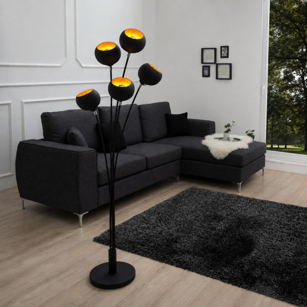 NOVA modern ötágú állólámpa 170 cm – fekete / arany