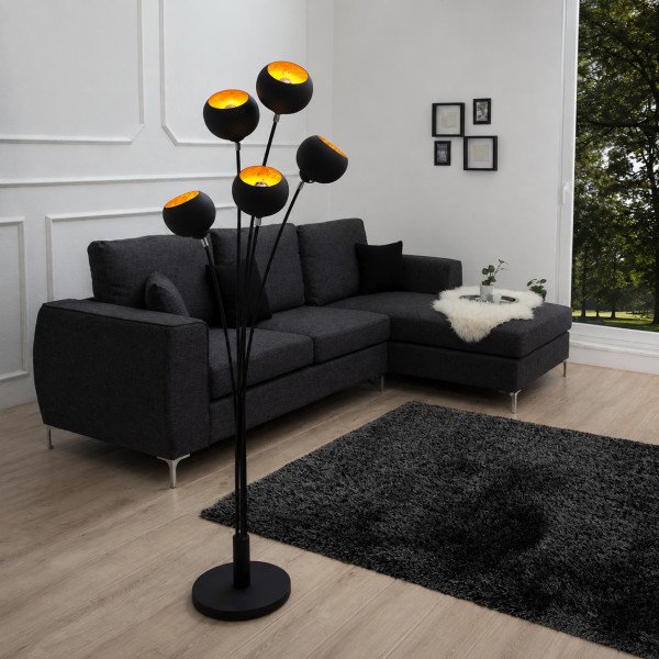 NOVA modern ötágú állólámpa 170 cm – fekete / arany