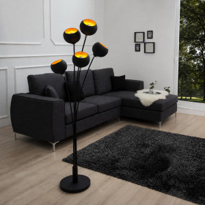 NOVA modern ötágú állólámpa 170 cm – fekete / arany INVICTA