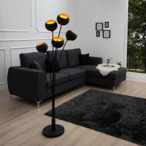 NOVA modern ötágú állólámpa 170 cm – fekete / arany INVICTA