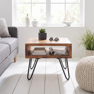 GOA modern tömörfa éjjeliszekrény 45 cm – natúr / fekete Éjjeliszekrények