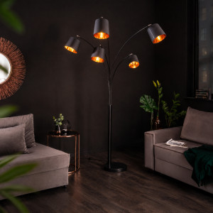 CASCADE modern ötágú állólámpa 202 cm – fekete / arany INVICTA