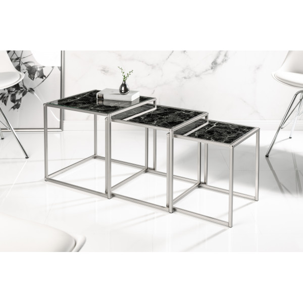 ELEMENTS design márvány lerakóasztal szett - fekete