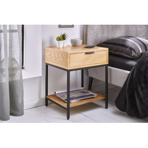 NORDIC modern tölgy éjjeliszekrény 40 cm – natúr / fekete