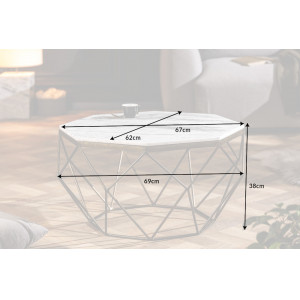 DIAMOND modern márvány dohányzóasztal - 69cm - fehér