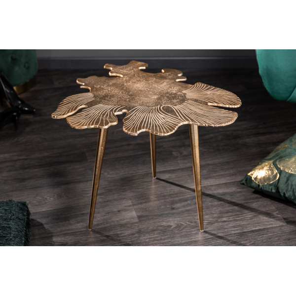LEAF design fém dohányzóasztal - 57cm - arany