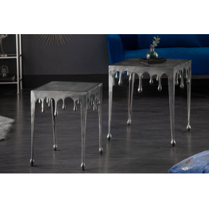 LIQUID design fém lerakóasztal - 34/46cm - ezüst