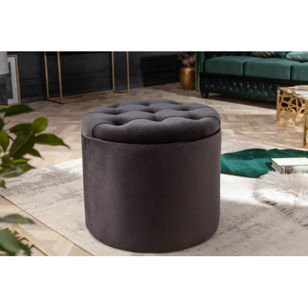MODERN BAROCK modern bársony puff/tároló - 50cm - fekete