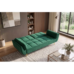 GLAM bársony kanapéágy 214 cm – smaragdzöld / arany