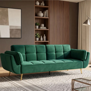 GLAM bársony kanapéágy 214 cm – smaragdzöld / arany INVICTA