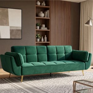 GLAM bársony kanapéágy 214 cm – smaragdzöld / arany INVICTA