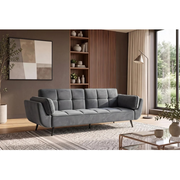 GLAM bársony kanapéágy 214 cm – szürke / arany