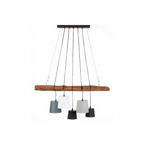 DRIFT modern 5 ágú fa függőlámpa 115 cm – natúr / fekete / szürke / fehér INVICTA