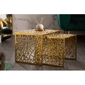 ABSTRACT design fém dohányzóasztal szett - arany INVICTA