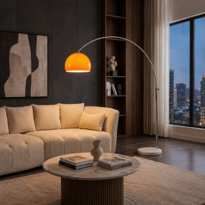 ARCH modern íves állólámpa 205 cm – narancssárga / króm INVICTA