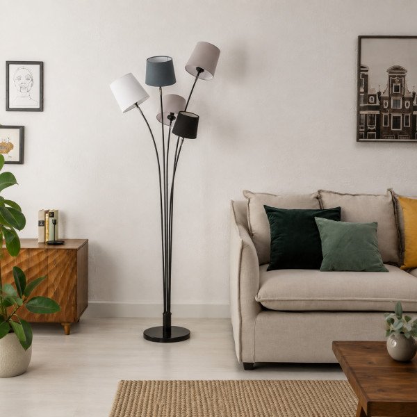CASCADE modern állólámpa 176 cm – fekete / szürke / fehér