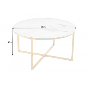 ELEGANCE modern dohányzóasztal -80cm- fehér/arany