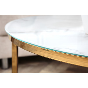 ELEGANCE modern dohányzóasztal -80cm- fehér/arany INVICTA