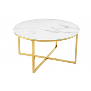ELEGANCE modern dohányzóasztal -80cm- fehér/arany