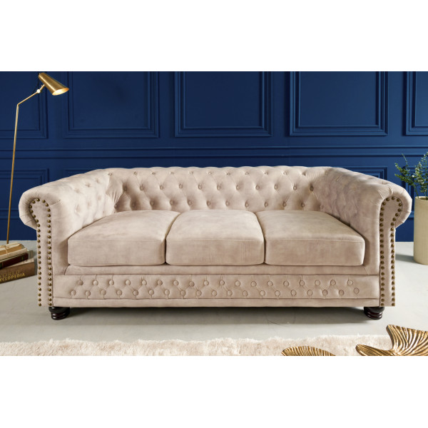 CHESTERFIELD design bársony kanapé - 200cm - beige CHESTERFIELD design bársony kanapé - 200cm - beige