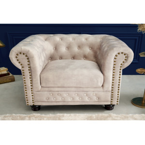 CHESTERFIELD design bársony fotel - beige INVICTA