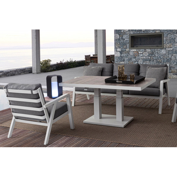 TRUMAN állítható magasságú prémium kültéri kerámia étkezőasztal - 140cm - világos szürke/fehér