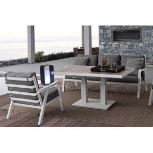 TRUMAN állítható magasságú prémium kültéri kerámia étkezőasztal - 140cm - világos szürke/fehér Étkezőasztalok