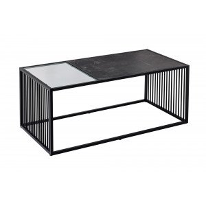 GRID dohányzóasztal 100 cm – márványhatás / füstüveg / fekete INVICTA