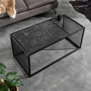 GRID dohányzóasztal 100 cm – márványhatás / füstüveg / fekete INVICTA
