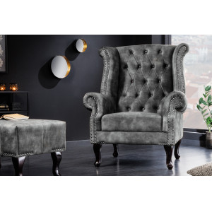 CHESTER design bársony fotel -  antik szürke INVICTA