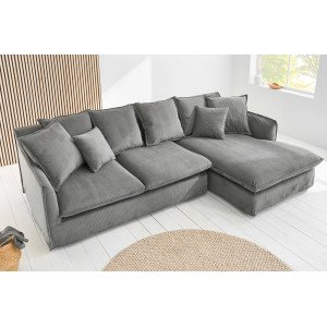 HEAVEN modern bársony sarokkanapé - szürke - 255cm INVICTA