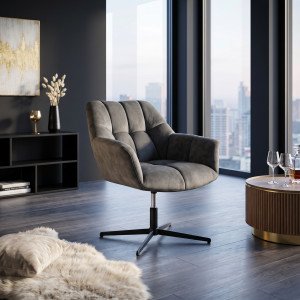 TWIRL modern forgófotel – szürke bársony / fekete INVICTA