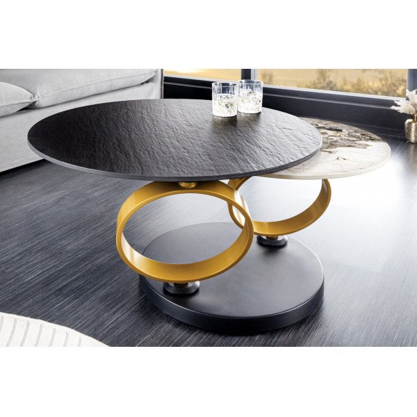 DANCING RINGS exkluzív kerámia dohányzóasztal - fekete/beige