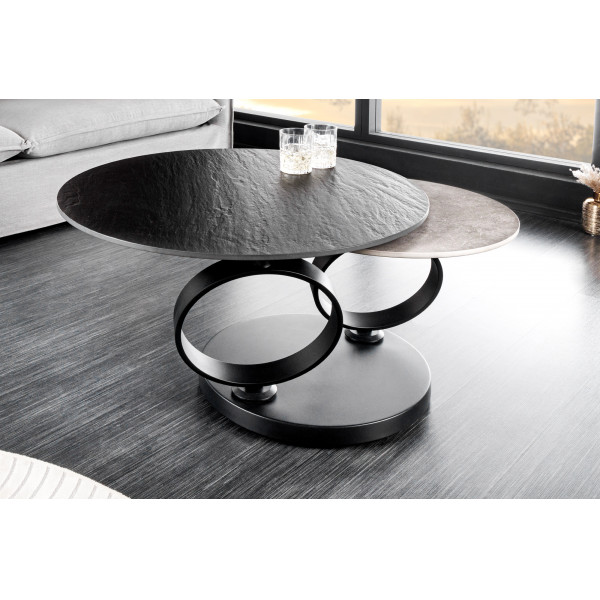 DANCING RINGS exkluzív kerámia dohányzóasztal - fekete/szürke